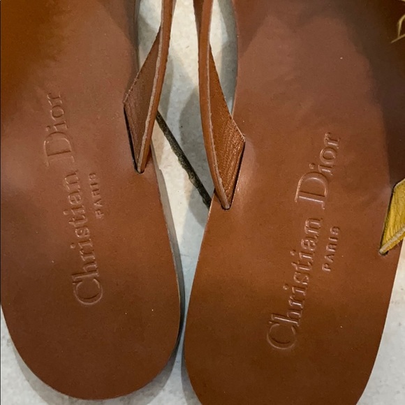 Dior Brown Leather & Yellow Ethnie Feather Flats - Picture 7 of 7